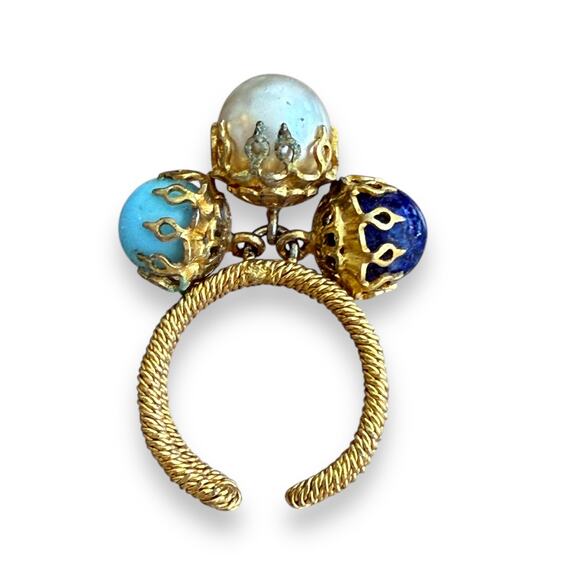 Western Germany Drop Dangle Charms Cha-Cha Rings pearls, turquoise, Lapis Lazuli - Picture 2 of 12